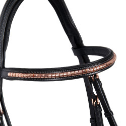 Englisches Lederzaumzeug mit Clincher in Roségold ohne Zügel Equestro Englisches Lederzaumzeug mit Clincher in Roségold ohne Zügel Equestro
