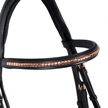 Englisches Lederzaumzeug mit Clincher in Roségold ohne Zügel Equestro Englisches Lederzaumzeug mit Clincher in Roségold ohne Zügel Equestro
