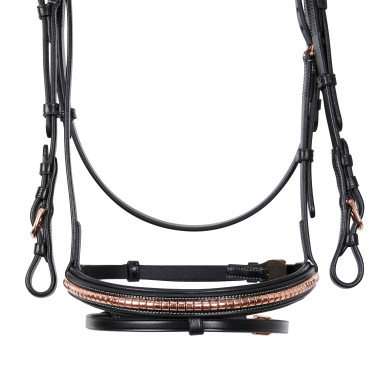 Englisches Lederzaumzeug mit Clincher in Roségold ohne Zügel Equestro Englisches Lederzaumzeug mit Clincher in Roségold ohne Zügel Equestro