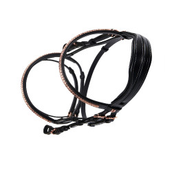 Englisches Lederzaumzeug mit Clincher in Roségold ohne Zügel Equestro Englisches Lederzaumzeug mit Clincher in Roségold ohne Zügel Equestro
