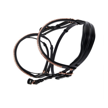 Englisches Lederzaumzeug mit Clincher in Roségold ohne Zügel Equestro Englisches Lederzaumzeug mit Clincher in Roségold ohne Zügel Equestro