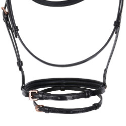 Englisches Lederzaumzeug mit Clincher in Roségold ohne Zügel Equestro Englisches Lederzaumzeug mit Clincher in Roségold ohne Zügel Equestro