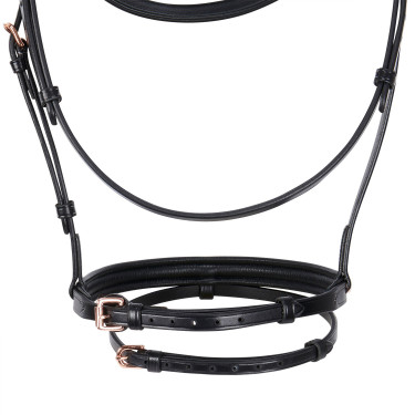 Englisches Lederzaumzeug mit Clincher in Roségold ohne Zügel Equestro Englisches Lederzaumzeug mit Clincher in Roségold ohne Zügel Equestro