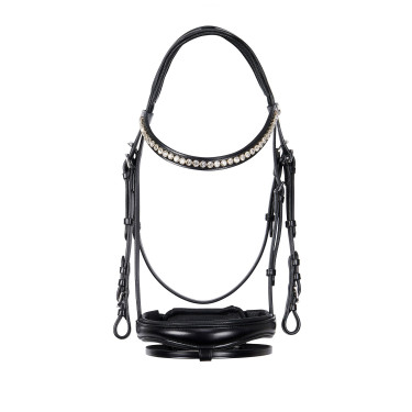 Englisches Lederzaumzeug mit Pailletten ohne Zügel Equestro Schwarz