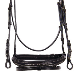 Englische Trense aus Leder mit Stickereien Deco Equestro Dunkelbraun