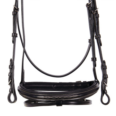 Englische Trense aus Leder mit Stickereien Deco Equestro Dunkelbraun