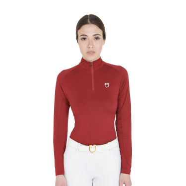 Damen-Funktionsshirt mit langen Ärmeln und enger Passform Equestro Bordeaux / Weiß