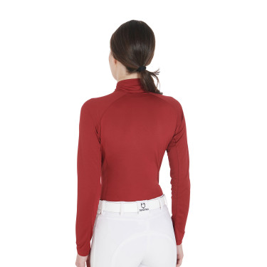 Damen-Funktionsshirt mit langen Ärmeln und enger Passform Equestro Bordeaux / Weiß