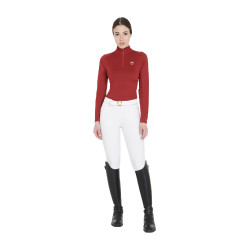 Damen-Funktionsshirt mit langen Ärmeln und enger Passform Equestro Bordeaux / Weiß
