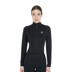 Damen-Funktionsshirt mit langen Ärmeln und enger Passform Equestro Schwarz / Weiß