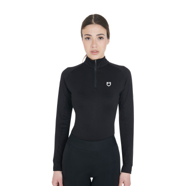 Damen-Funktionsshirt mit langen Ärmeln und enger Passform Equestro Schwarz / Weiß