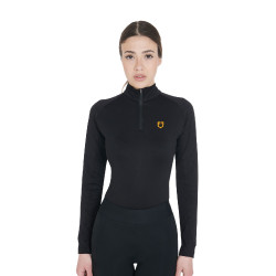 Damen-Funktionsshirt mit langen Ärmeln und enger Passform Equestro Schwarz / Gelb