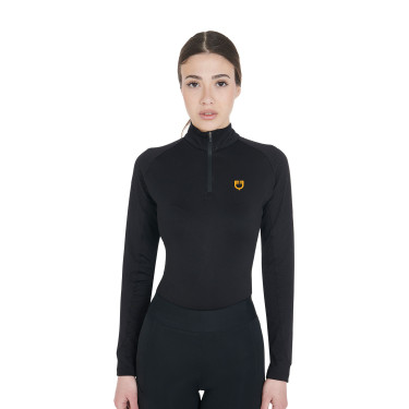 Damen-Funktionsshirt mit langen Ärmeln und enger Passform Equestro Schwarz / Gelb