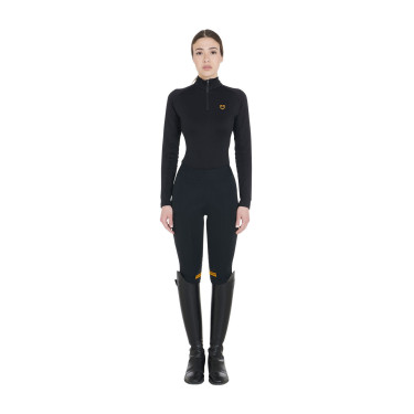 Damen-Funktionsshirt mit langen Ärmeln und enger Passform Equestro Schwarz / Gelb