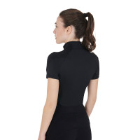 Base layer ajusté manches courtes femme en tissu technique Equestro Noir / émeraude Base layer ajusté manches courtes femme en tissu technique Equestro Noir / émeraude