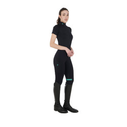 Eng anliegende Damen-Baselayer mit kurzen Ärmeln aus technischem Gewebe Equestro Schwarz / Smaragd
