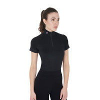 Eng anliegende Damen-Baselayer mit kurzen Ärmeln aus technischem Gewebe Equestro Schwarz / Lila