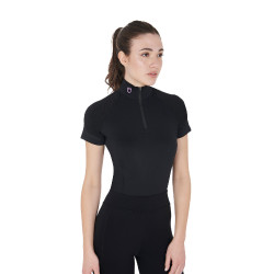 Eng anliegende Damen-Baselayer mit kurzen Ärmeln aus technischem Gewebe Equestro Schwarz / Lila Eng anliegende Damen-Baselayer mit kurzen Ärmeln aus technischem Gewebe Equestro Schwarz / Lila
