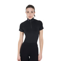 Eng anliegende Damen-Baselayer mit kurzen Ärmeln aus technischem Gewebe Equestro Schwarz / Lila