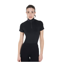 Eng anliegende Damen-Baselayer mit kurzen Ärmeln aus technischem Gewebe Equestro Schwarz / Lila Eng anliegende Damen-Baselayer mit kurzen Ärmeln aus technischem Gewebe Equestro Schwarz / Lila