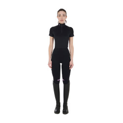 Eng anliegende Damen-Baselayer mit kurzen Ärmeln aus technischem Gewebe Equestro Schwarz / Lila Eng anliegende Damen-Baselayer mit kurzen Ärmeln aus technischem Gewebe Equestro Schwarz / Lila
