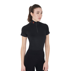Eng anliegende Damen-Baselayer mit kurzen Ärmeln aus technischem Gewebe Equestro Schwarz / Rot