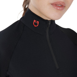 Eng anliegende Damen-Baselayer mit kurzen Ärmeln aus technischem Gewebe Equestro Schwarz / Rot
