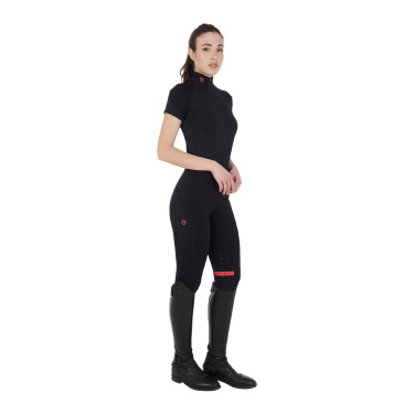 Eng anliegende Damen-Baselayer mit kurzen Ärmeln aus technischem Gewebe Equestro Schwarz / Rot