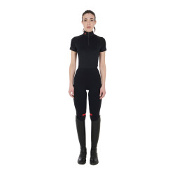 Eng anliegende Damen-Baselayer mit kurzen Ärmeln aus technischem Gewebe Equestro Schwarz / Rot