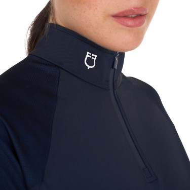 Eng anliegende Damen-Baselayer mit kurzen Ärmeln aus technischem Gewebe Equestro Marine Blazer / Weiß Marineblau