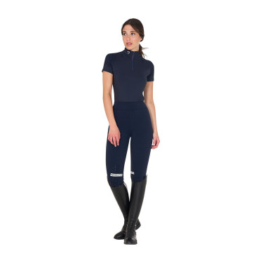 Eng anliegende Damen-Baselayer mit kurzen Ärmeln aus technischem Gewebe Equestro Marine Blazer / Weiß Marineblau