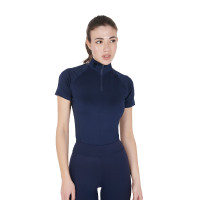 Eng anliegende Damen-Baselayer mit kurzen Ärmeln aus technischem Gewebe Equestro Marineblazer / Schwarz Marineblau