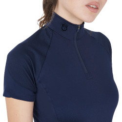 Eng anliegende Damen-Baselayer mit kurzen Ärmeln aus technischem Gewebe Equestro Marineblazer / Schwarz Marineblau