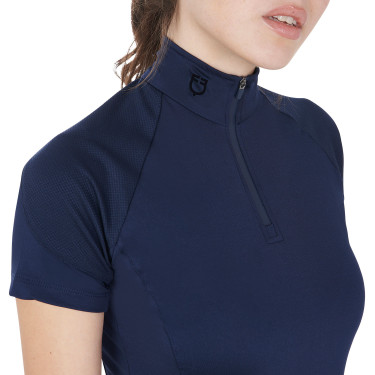 Eng anliegende Damen-Baselayer mit kurzen Ärmeln aus technischem Gewebe Equestro Marineblazer / Schwarz Marineblau
