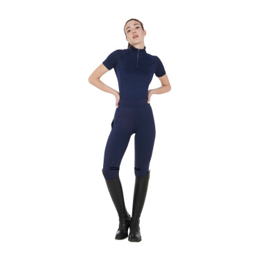 Eng anliegende Damen-Baselayer mit kurzen Ärmeln aus technischem Gewebe Equestro Marineblazer / Schwarz Marineblau