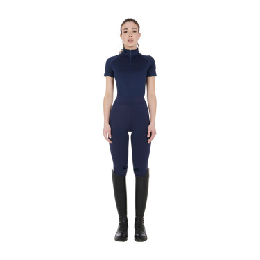 Eng anliegende Damen-Baselayer mit kurzen Ärmeln aus technischem Gewebe Equestro Marineblazer / Schwarz Marineblau