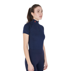 Eng anliegende Damen-Baselayer mit kurzen Ärmeln aus technischem Gewebe Equestro Marine / Rot Blau Eng anliegende Damen-Baselayer mit kurzen Ärmeln aus technischem Gewebe Equestro Marine / Rot Blau