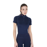 Eng anliegende Damen-Baselayer mit kurzen Ärmeln aus technischem Gewebe Equestro Marine / Rot Blau