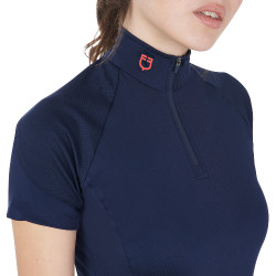 Eng anliegende Damen-Baselayer mit kurzen Ärmeln aus technischem Gewebe Equestro Marine / Rot Blau Eng anliegende Damen-Baselayer mit kurzen Ärmeln aus technischem Gewebe Equestro Marine / Rot Blau
