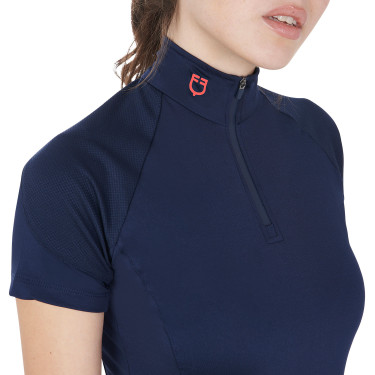 Eng anliegende Damen-Baselayer mit kurzen Ärmeln aus technischem Gewebe Equestro Marine / Rot Blau Eng anliegende Damen-Baselayer mit kurzen Ärmeln aus technischem Gewebe Equestro Marine / Rot Blau
