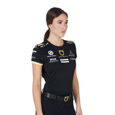 Trainings-T-Shirt GP Damen aus technischem Gewebe mit Multi-Logo Equestro Schwarz