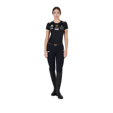 Trainings-T-Shirt GP Damen aus technischem Gewebe mit Multi-Logo Equestro Schwarz