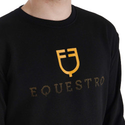 Herren-Sweatshirt aus Baumwolle mit Equestro-Logo auf der Brust Schwarz
