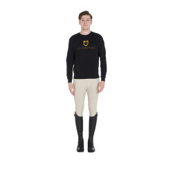Herren-Sweatshirt aus Baumwolle mit Equestro-Logo auf der Brust Schwarz
