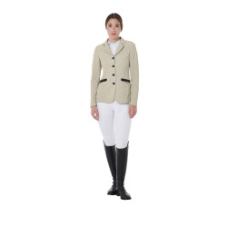 Wettkampfjacke perforiert Damen 4 Knöpfe Equestro Oxford-Tan Rosa