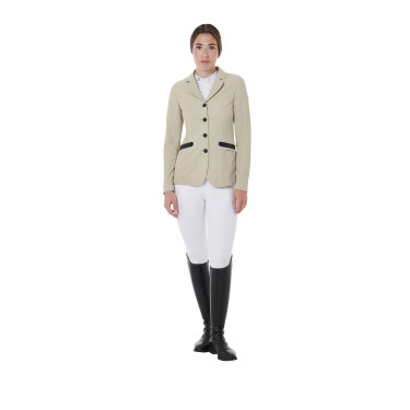 Wettkampfjacke perforiert Damen 4 Knöpfe Equestro Oxford-Tan Rosa