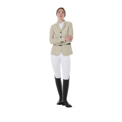 Wettkampfjacke perforiert Damen 4 Knöpfe Equestro Oxford-Tan Rosa