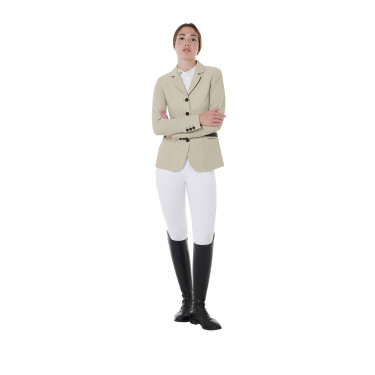 Wettkampfjacke perforiert Damen 4 Knöpfe Equestro Oxford-Tan Rosa