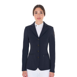 Wettkampfjacke Damen mit kontrastbesticktem Logo Equestro Marineblazer Marineblau