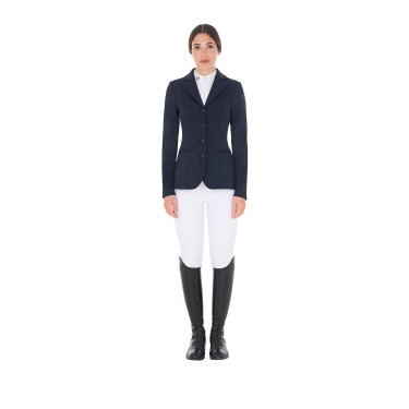 Wettkampfjacke Damen mit kontrastbesticktem Logo Equestro Marineblazer Marineblau